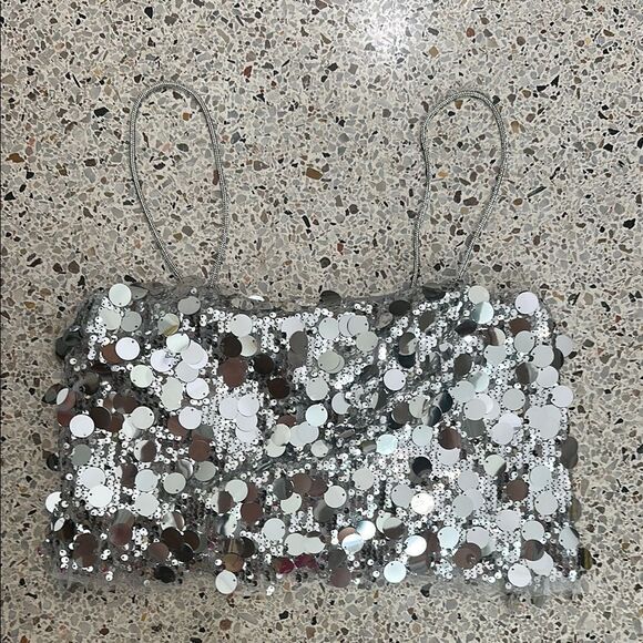 Thirty Thirty LA silver sequin tank top crop cropped medium m - Picture 1 of 7